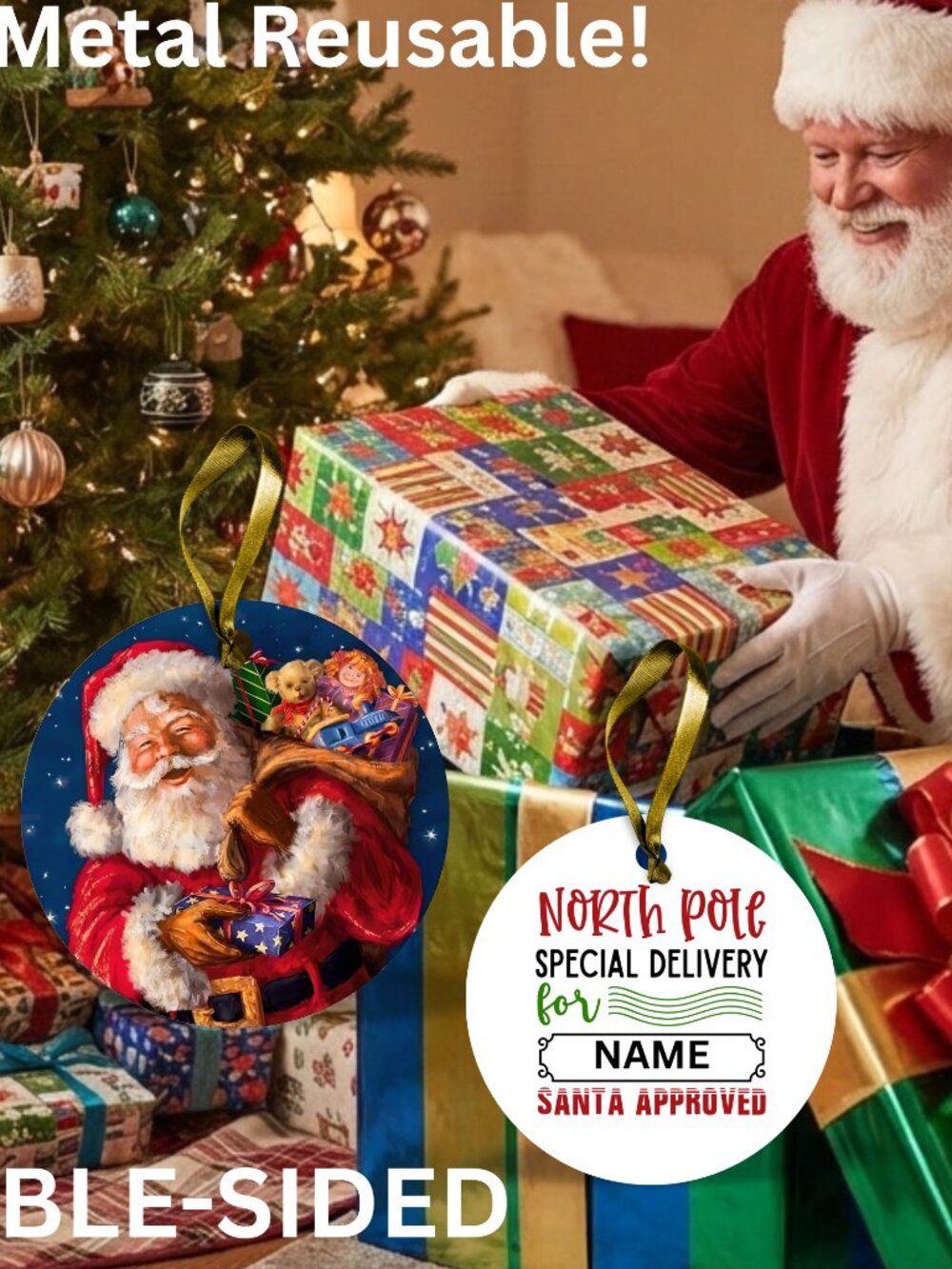 Santa Reusable Metal Christmas Tag Personalized